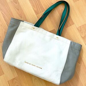 EUC Marc by Marc Jacobs ‘The T’ Lg Colorblock Tumbled Leather Tote, White/Green